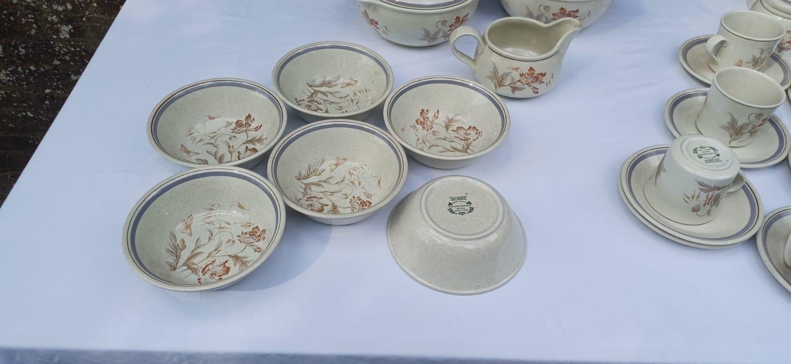 Rare Vintage Royal Albert Summer Fantasy Country Garden Stoneware Dinner Set – min 6 place set, Floral & Butterfly Retro - 44 pieces