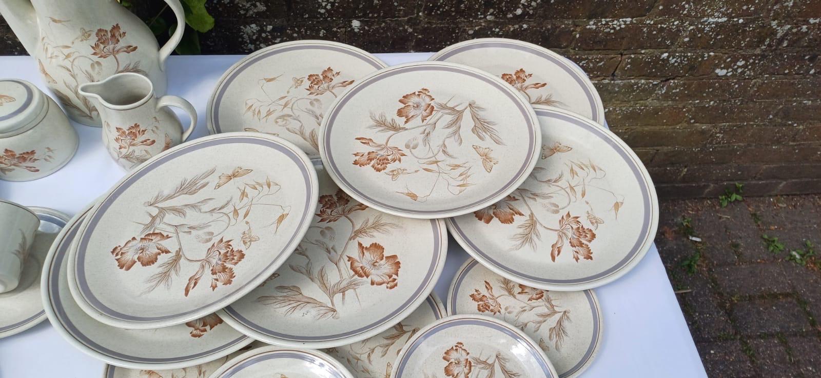 Rare Vintage Royal Albert Summer Fantasy Country Garden Stoneware Dinner Set – min 6 place set, Floral & Butterfly Retro - 44 pieces
