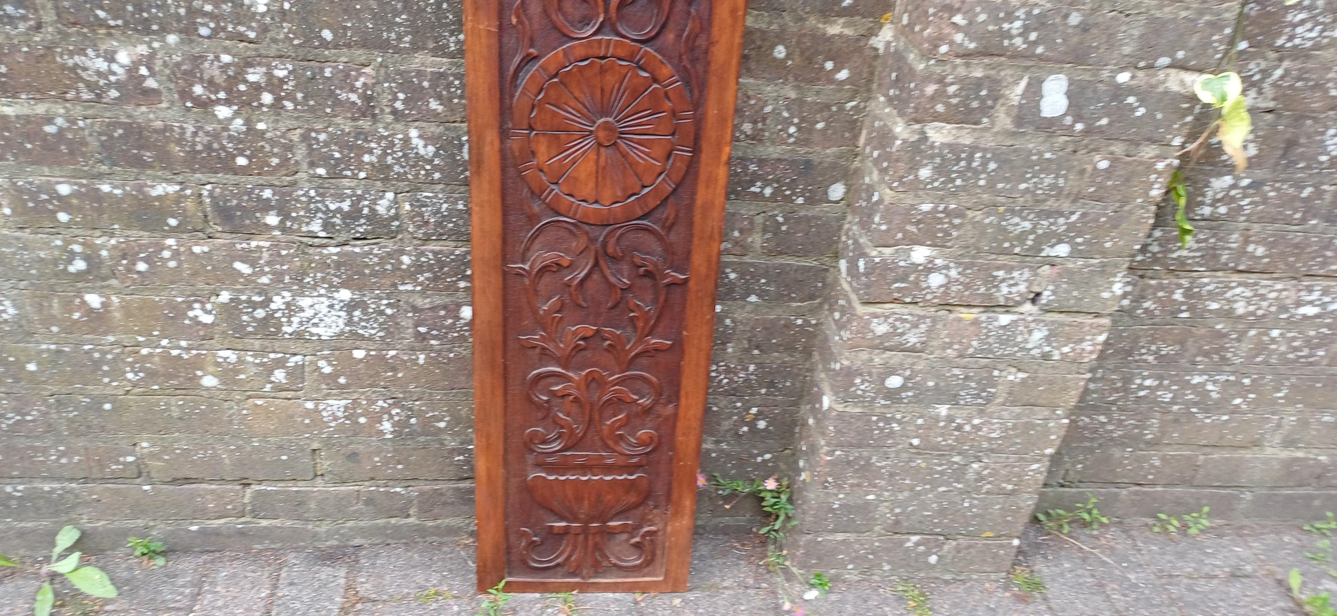 Tall Antique Hand Carved Wood Wall Panel Plaque With Neoclassical Foliate Detailing, Rich Patina, Victorian Country House Charm