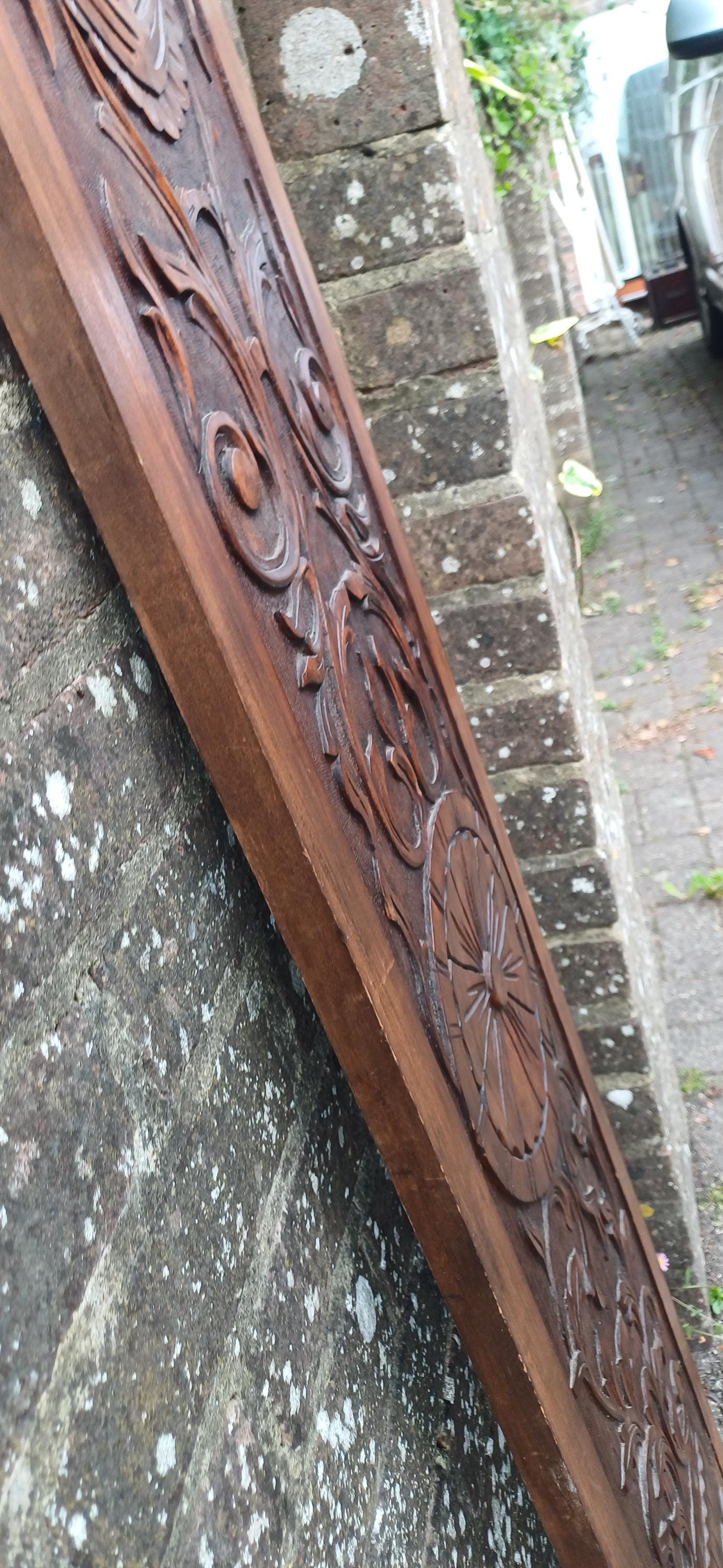 Tall Antique Hand Carved Wood Wall Panel Plaque With Neoclassical Foliate Detailing, Rich Patina, Victorian Country House Charm