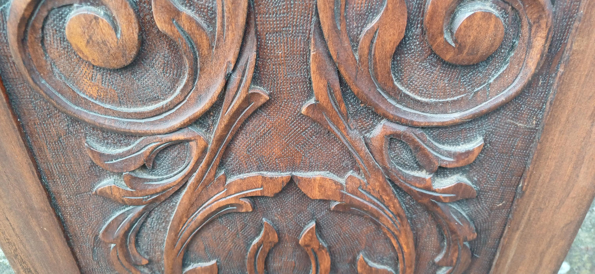 Tall Antique Hand Carved Wood Wall Panel Plaque With Neoclassical Foliate Detailing, Rich Patina, Victorian Country House Charm
