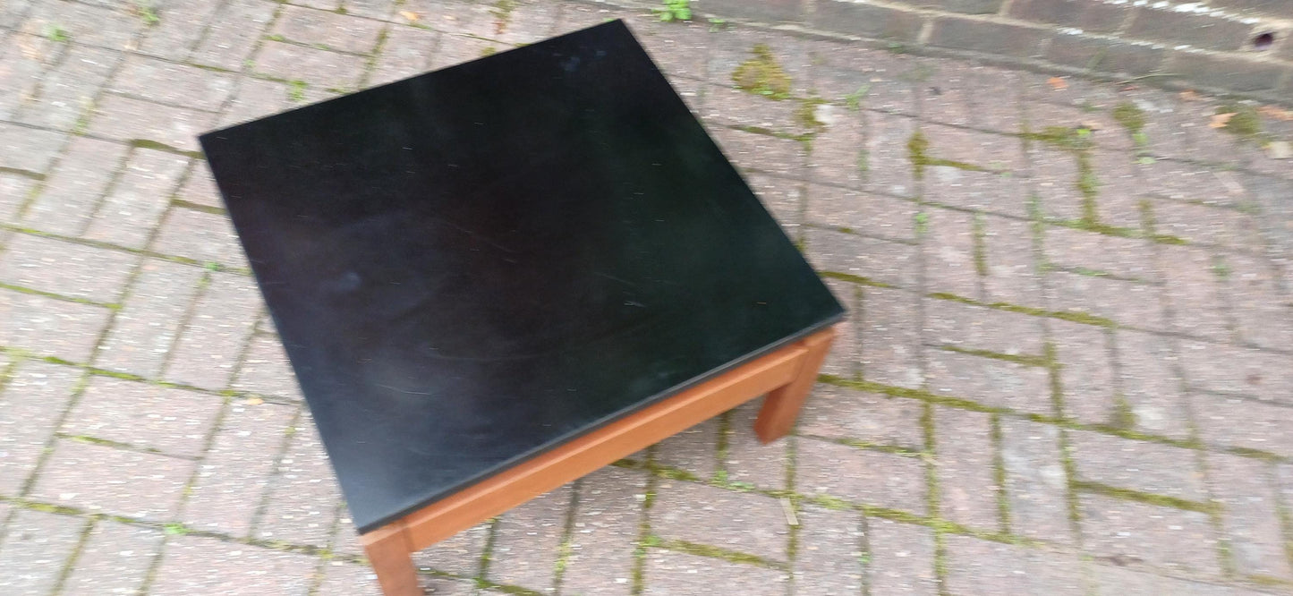 Vintage 1960s Teak & Black Formica Floating Coffee Table – Retro Mid Century Modern Square Table With Suspended Design Solid Frame