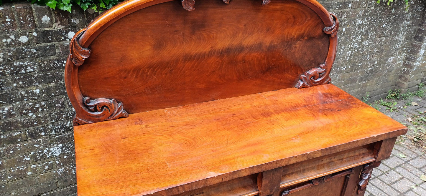Antique Victorian Mahogany Sideboard Buffet Cabinet | Carved Mirror Back | English 19th Century Furniture