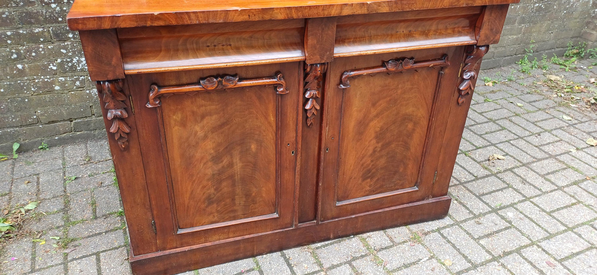 Antique Victorian Mahogany Sideboard Buffet Cabinet | Carved Mirror Back | English 19th Century Furniture