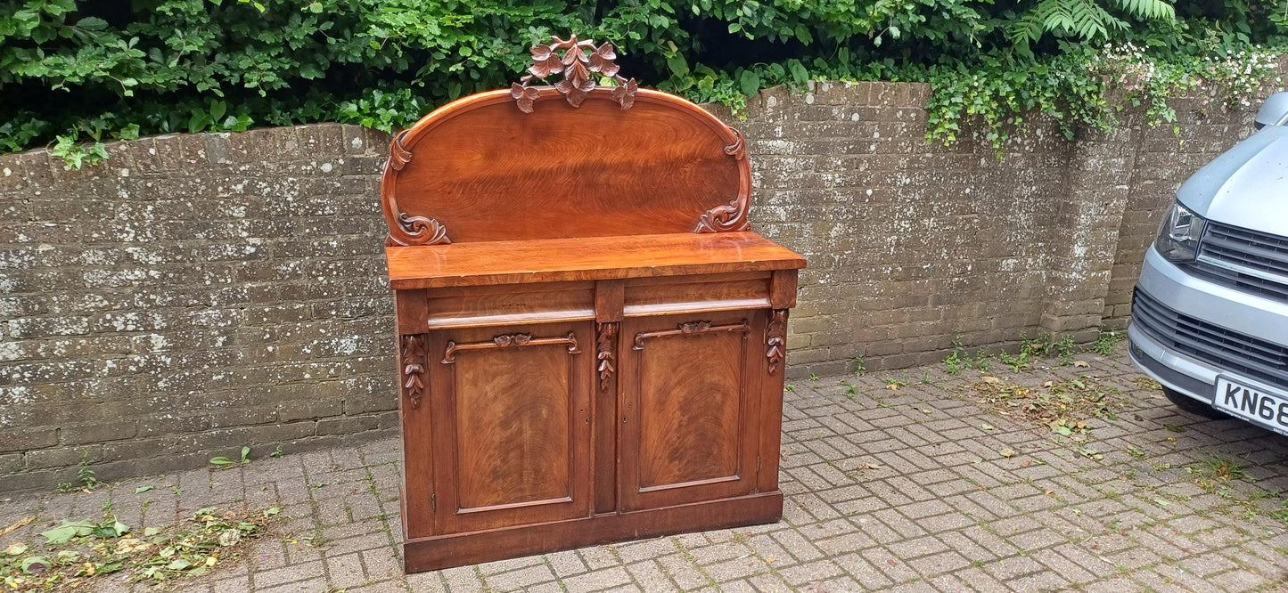 Antique Victorian Mahogany Sideboard Buffet Cabinet | Carved Mirror Back | English 19th Century Furniture