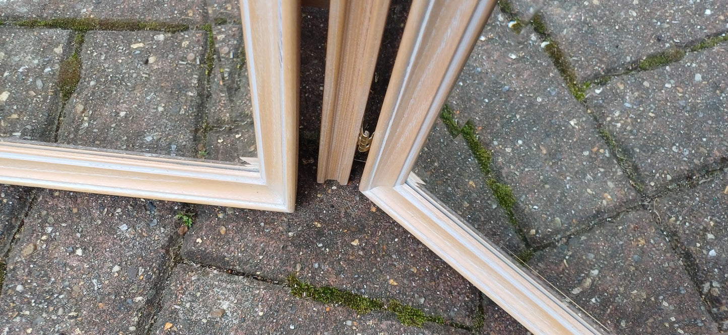 Vintage 1920s Limed Oak Dressing Table Mirror Bevelled Glass, Tilting Centre, Swing Panels, Elegant Vanity Display, Shabby Chic Style