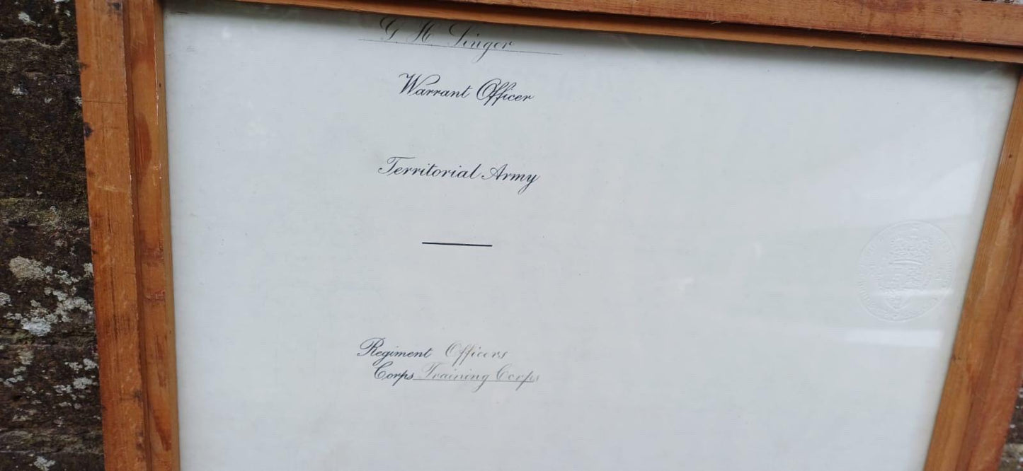 1957 British Army Warrant – George H. Singer Appointment as Territorial Army Officer, Original Military Document, Framed & Embossed