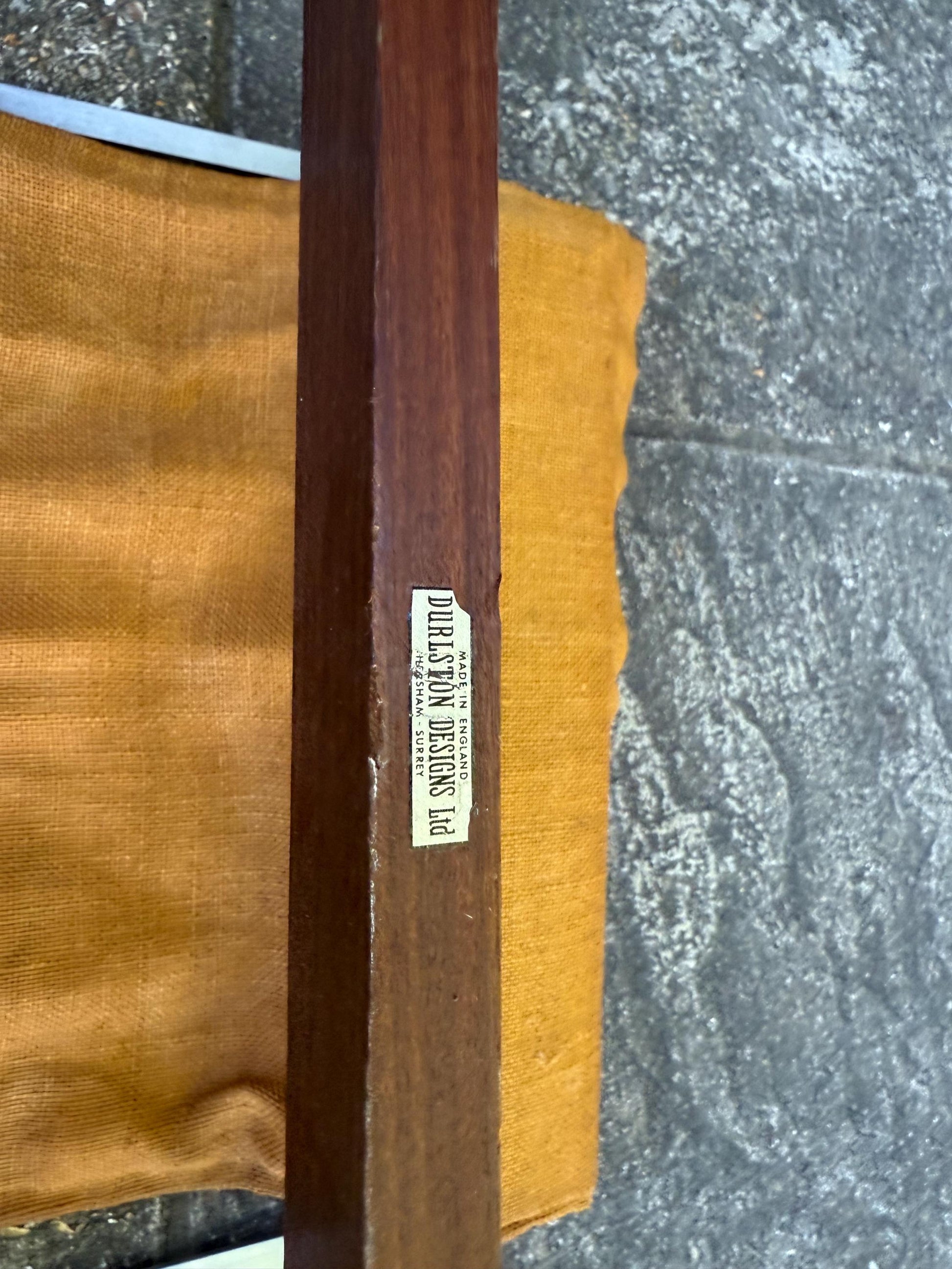 RARE Durlston Designs Mid Century Magazine Rack – 1960s Teak & Aluminium Holder – Modernist British Design – Mustard Canvas Sling