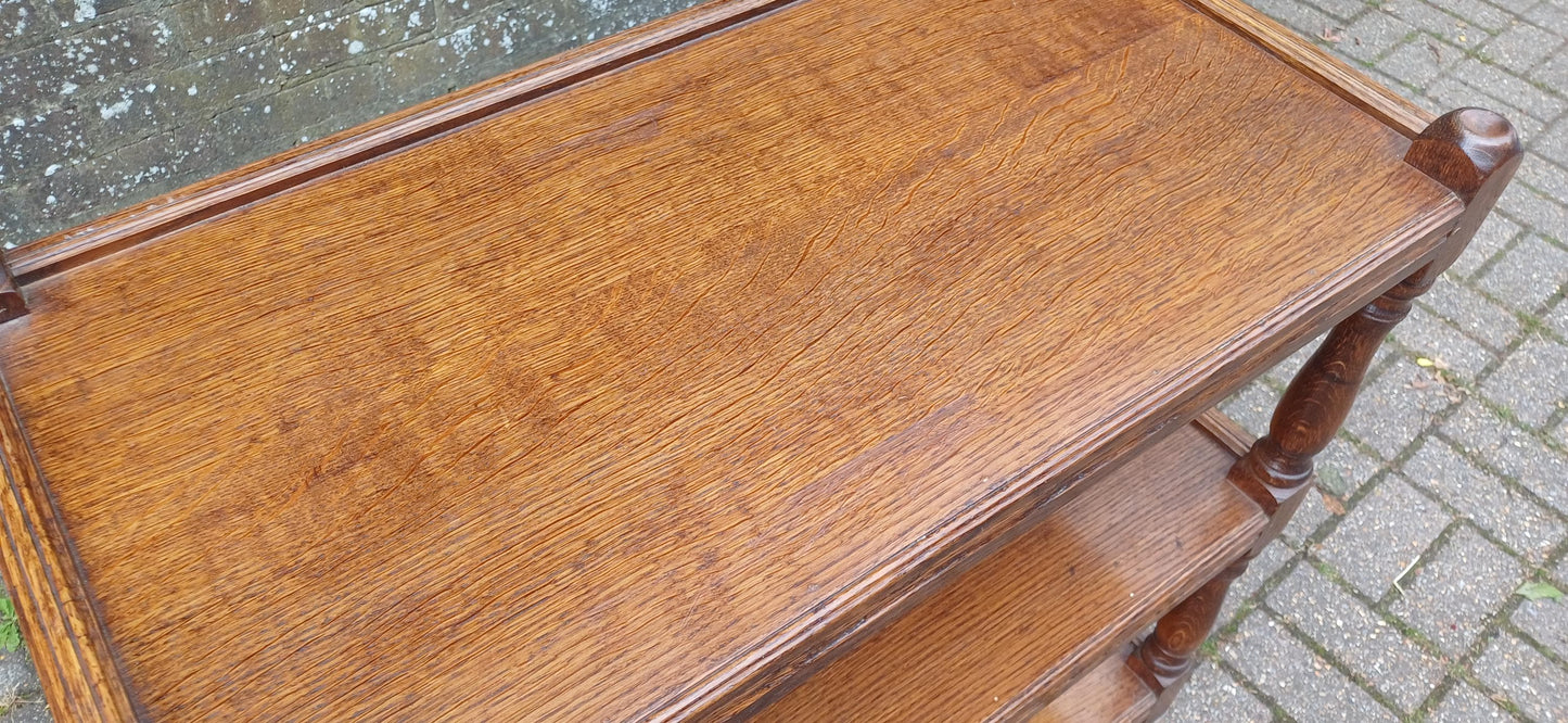 Versatile Vintage Solid Oak Three-Tier Sideboard Trolley Buffet – Display Shelves FREE HAND Delivery Top Quality Working Castors