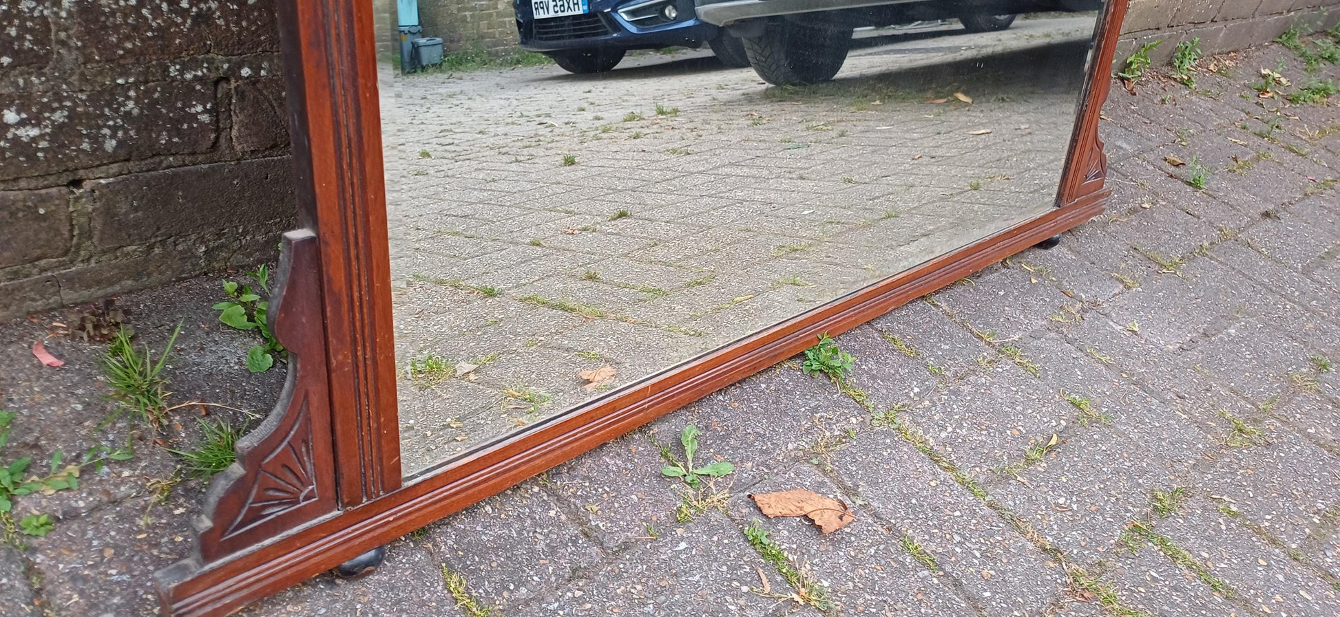 Large Antique Mahogany Over Mantel Mirror | Edwardian Style Carved Fireplace Mirror | Ornate Vintage Wall Mirror Hanging FREE HAND Delivery
