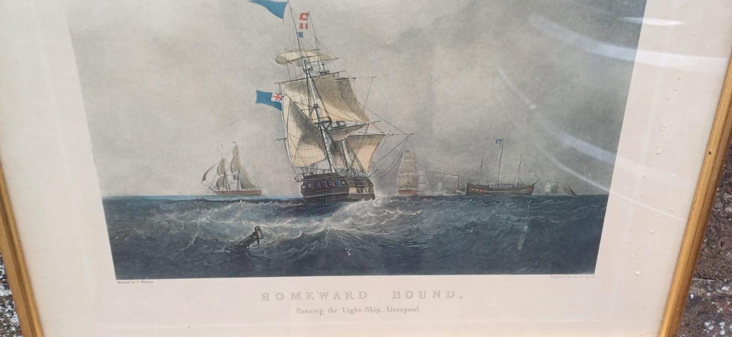 Antique Framed Maritime Art Prints by S. Walters – “Homeward Bound” & “Outward Bound”, Liverpool, Framed Nautical Scenes, Victorian Era