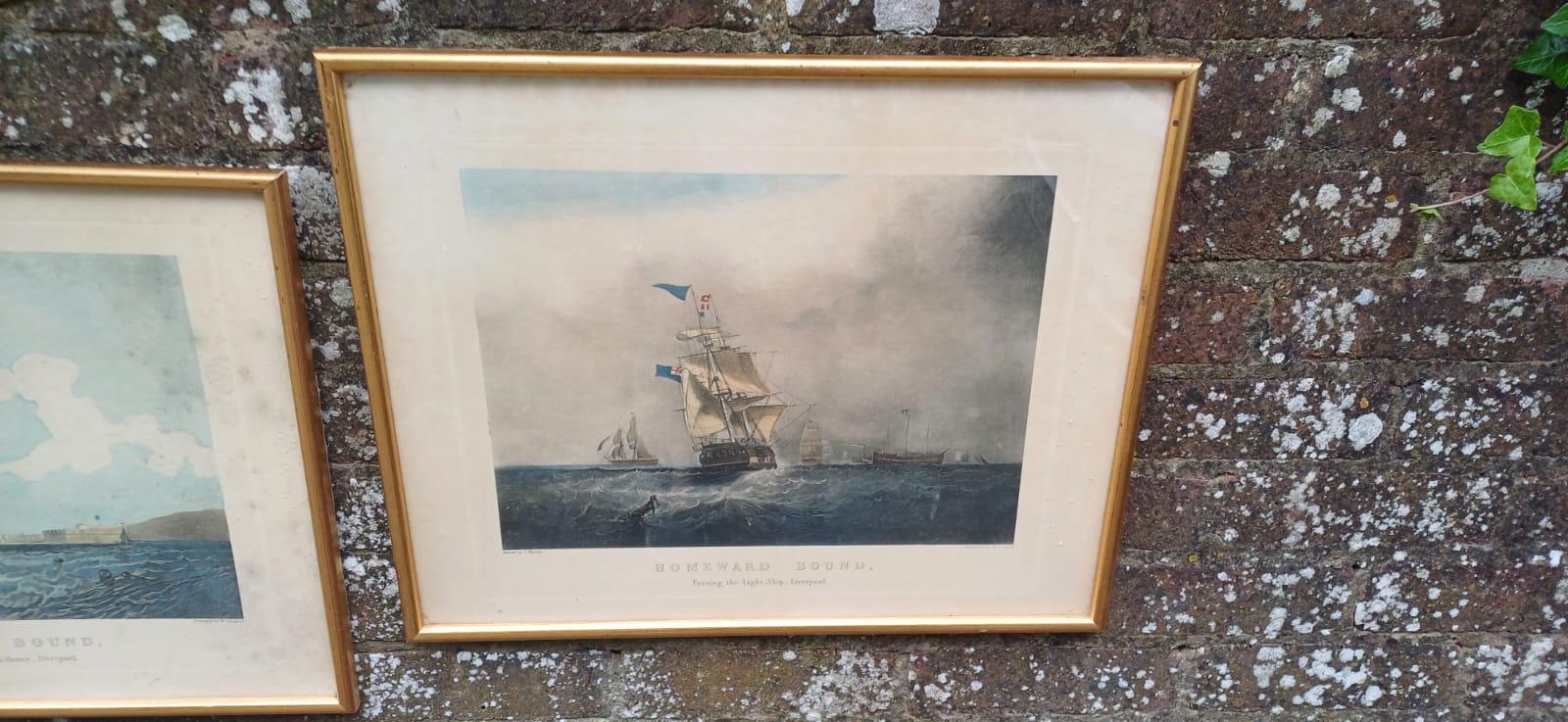 Antique Framed Maritime Art Prints by S. Walters – “Homeward Bound” & “Outward Bound”, Liverpool, Framed Nautical Scenes, Victorian Era