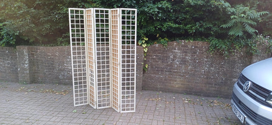 Vintage Mid Century Folding Room Divider Privacy Screen 5 Panel White Lattice Frame Shabby Chic Partition – Retro Folding FREE HAND Delivery