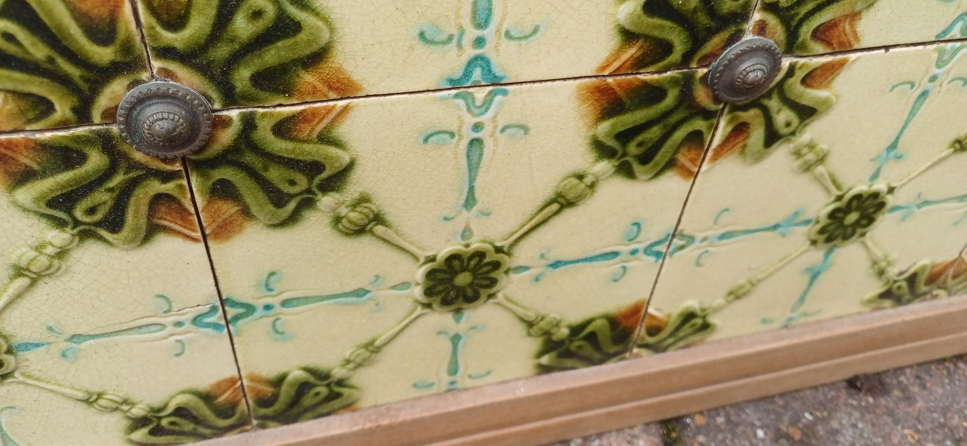 Huge Victorian Washstand Back Original Art Nouveau Majolica Tiles Carved Mirror Overmantel Antique Salvaged Mantelpiece FREE HAND Delivery