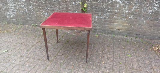 Antique Victorian Folding Card Jigsaw Table Red Velvet Baize Top, Collapsible Legs And Rare Original Metal Spring Action Lock Mechanism