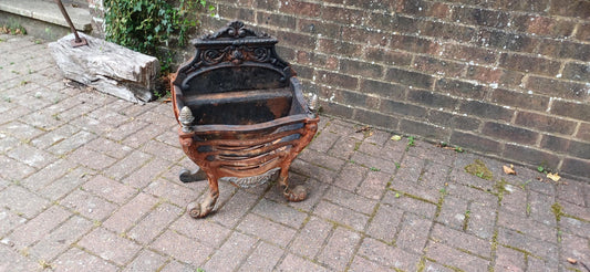 Antique Cast Iron Fire Grate Victorian Fireplace Basket Coal Decorative Ornate Scrollwork Lions Paw Feet Salvage Rustic Hearth Decor