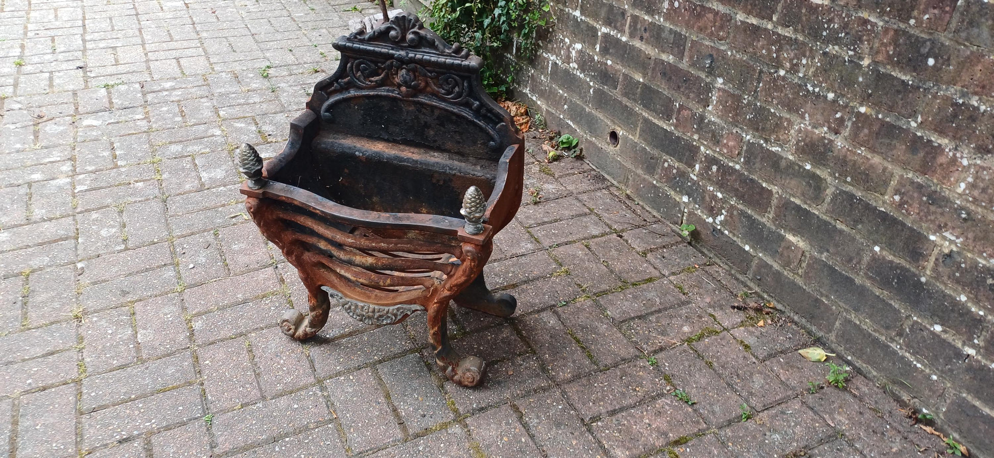 Antique Cast Iron Fire Grate Victorian Fireplace Basket Coal Decorative Ornate Scrollwork Lions Paw Feet Salvage Rustic Hearth Decor
