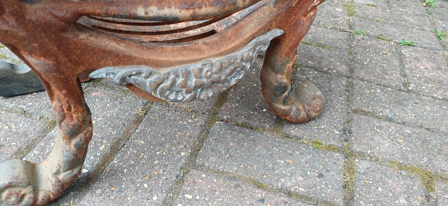 Antique Cast Iron Fire Grate Victorian Fireplace Basket Coal Decorative Ornate Scrollwork Lions Paw Feet Salvage Rustic Hearth Decor