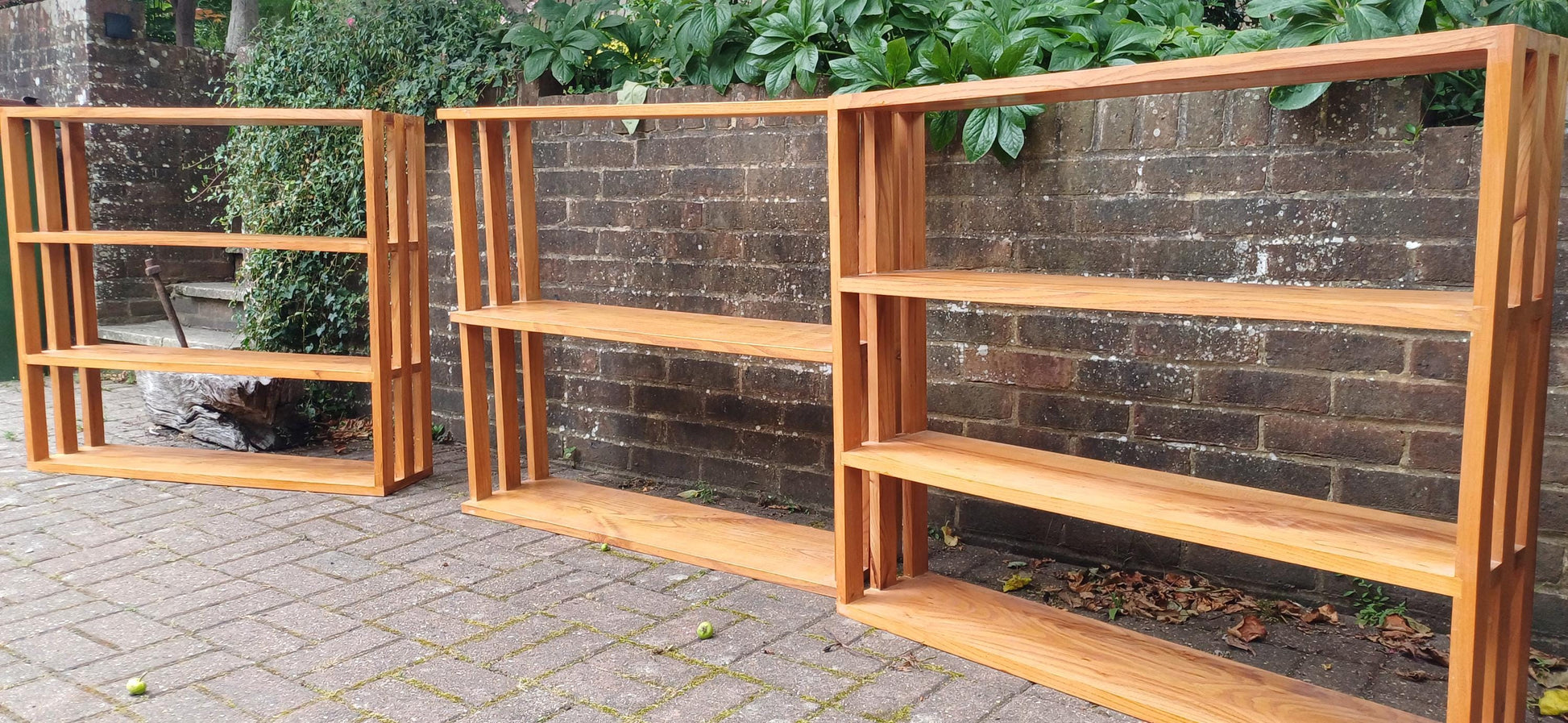 Vintage Solid Quality Elm Shelving Units Set of Three Freestanding Bookcases Display Shelves Storage Retro Home Decor FREE HAND Delivery