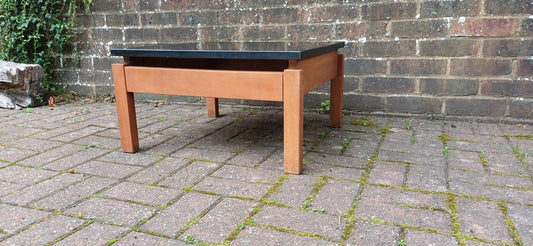Vintage Mid Century Modern Coffee Table – Black Top & Solid Wood Base – Scandinavian Style Retro 60s 70s Living Room Furniture