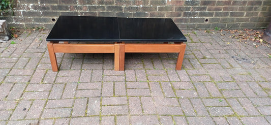 Pair of Vintage 1960s Teak & Black Formica Floating Coffee Tables – Modular Mid Century Modern Design – Use Together or Apart