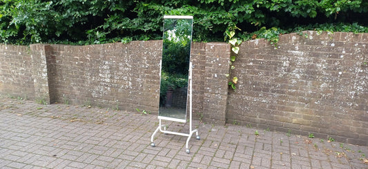 Vintage Industrial Free Standing Dressing Mirror on Castors Adjustable Retro Shop Display Metal Frame Rolling Mirror FREE HAND Delvery