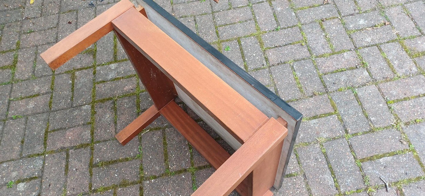 Vintage 1960s Teak & Black Formica Floating Coffee Table – Retro Mid Century Modern Square Table With Suspended Design Solid Frame