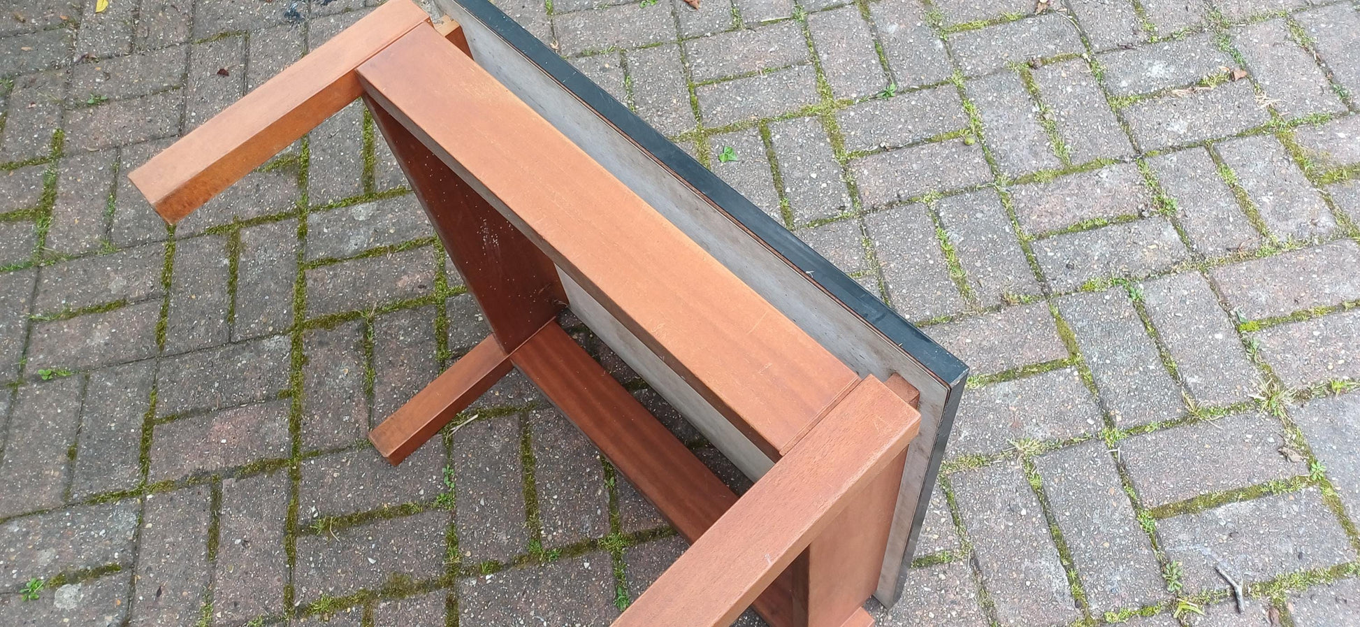 Vintage 1960s Teak & Black Formica Floating Coffee Table – Retro Mid Century Modern Square Table With Suspended Design Solid Frame