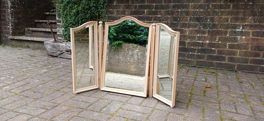 Vintage 1920s Limed Oak Dressing Table Mirror Bevelled Glass, Tilting Centre, Swing Panels, Elegant Vanity Display, Shabby Chic Style