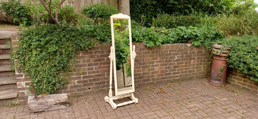 Vintage Full Length Cheval Mirror – Freestanding Swing Mirror in Cream – Distressed Painted Frame, Bedroom Decor, FREE HAND Delivery