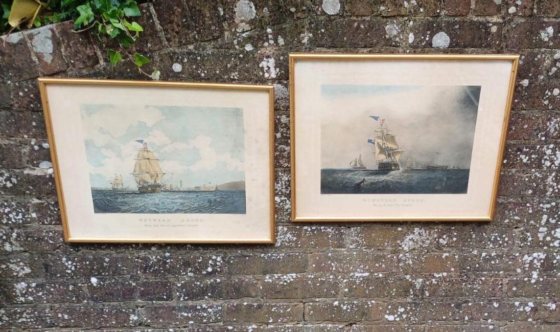 Antique Framed Maritime Art Prints by S. Walters – “Homeward Bound” & “Outward Bound”, Liverpool, Framed Nautical Scenes, Victorian Era