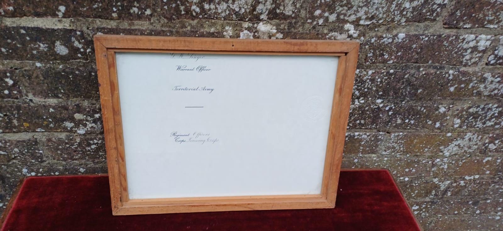 1957 British Army Warrant – George H. Singer Appointment as Territorial Army Officer, Original Military Document, Framed & Embossed