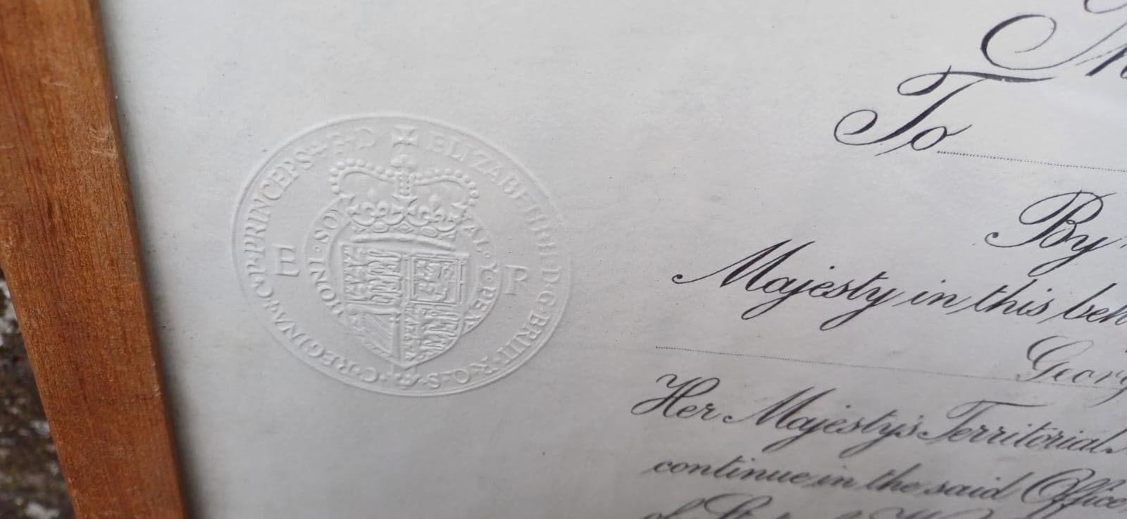 1957 British Army Warrant – George H. Singer Appointment as Territorial Army Officer, Original Military Document, Framed & Embossed