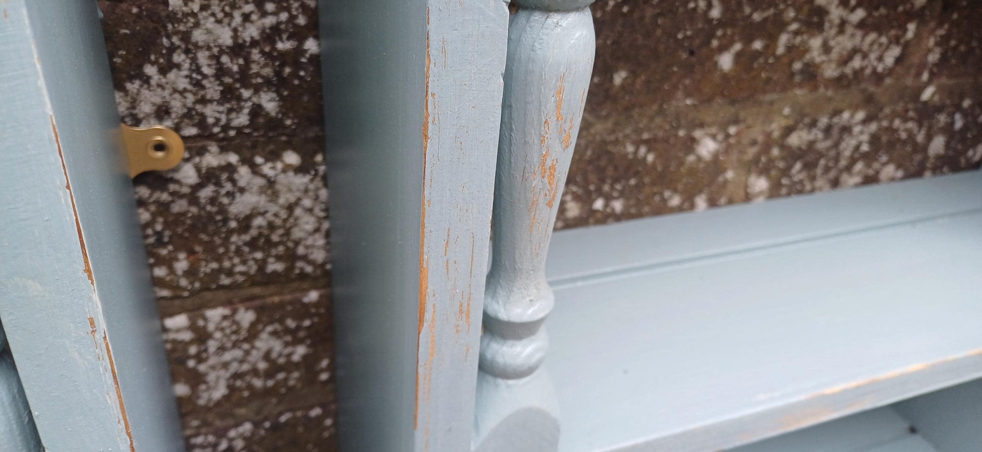 Pair of Vintage Rustic Painted Wall Shelves Distressed Blue Wooden Display Racks Country Cottage Kitchen Storage French Farmhouse Style