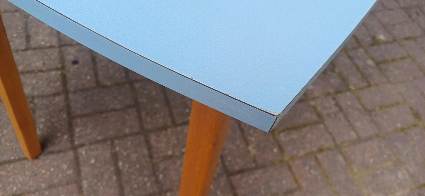Vintage Mid Century Formica Kitchen Table Blue Retro Dining Table Wooden Legs 1950s 1960s Atomic Era Style Compact Dining Desk