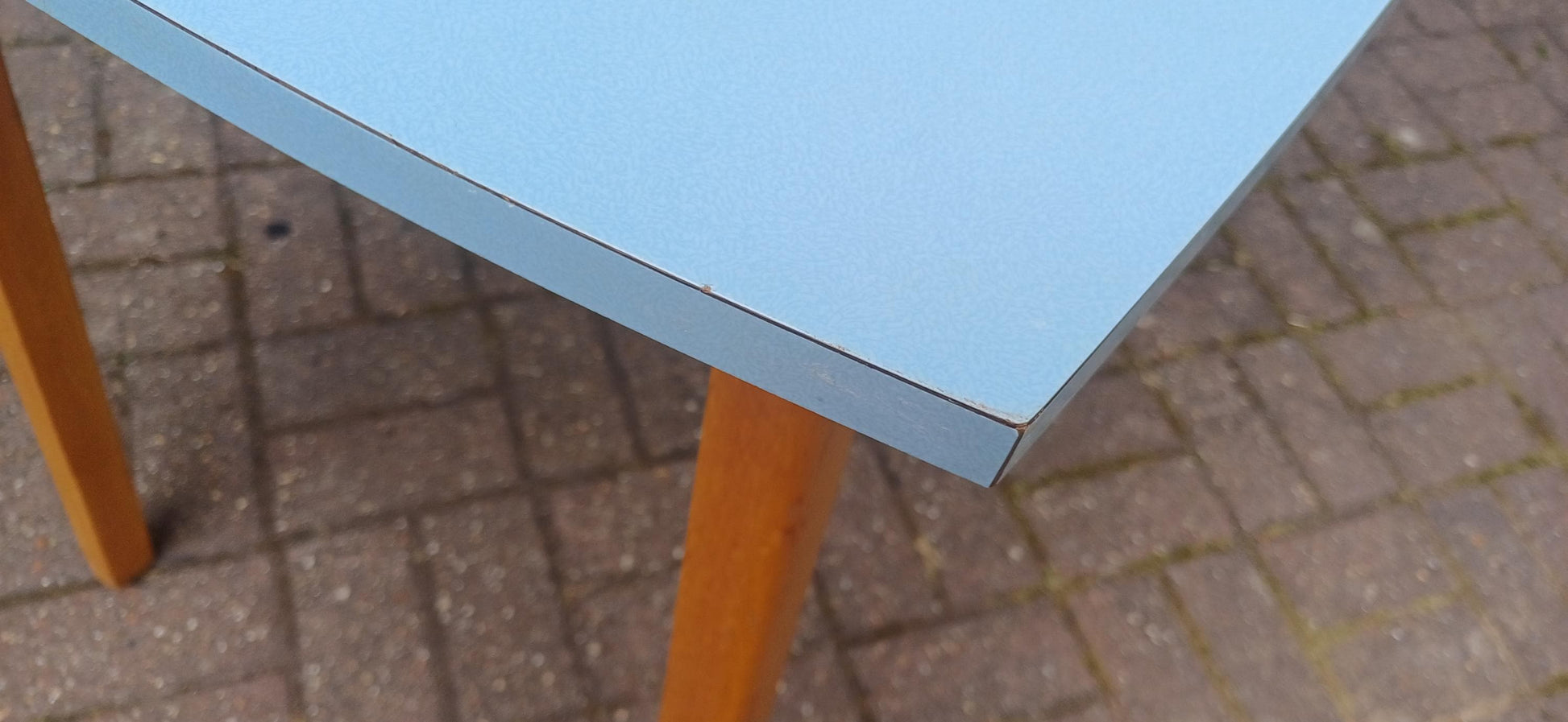 Vintage Mid Century Formica Kitchen Table Blue Retro Dining Table Wooden Legs 1950s 1960s Atomic Era Style Compact Dining Desk