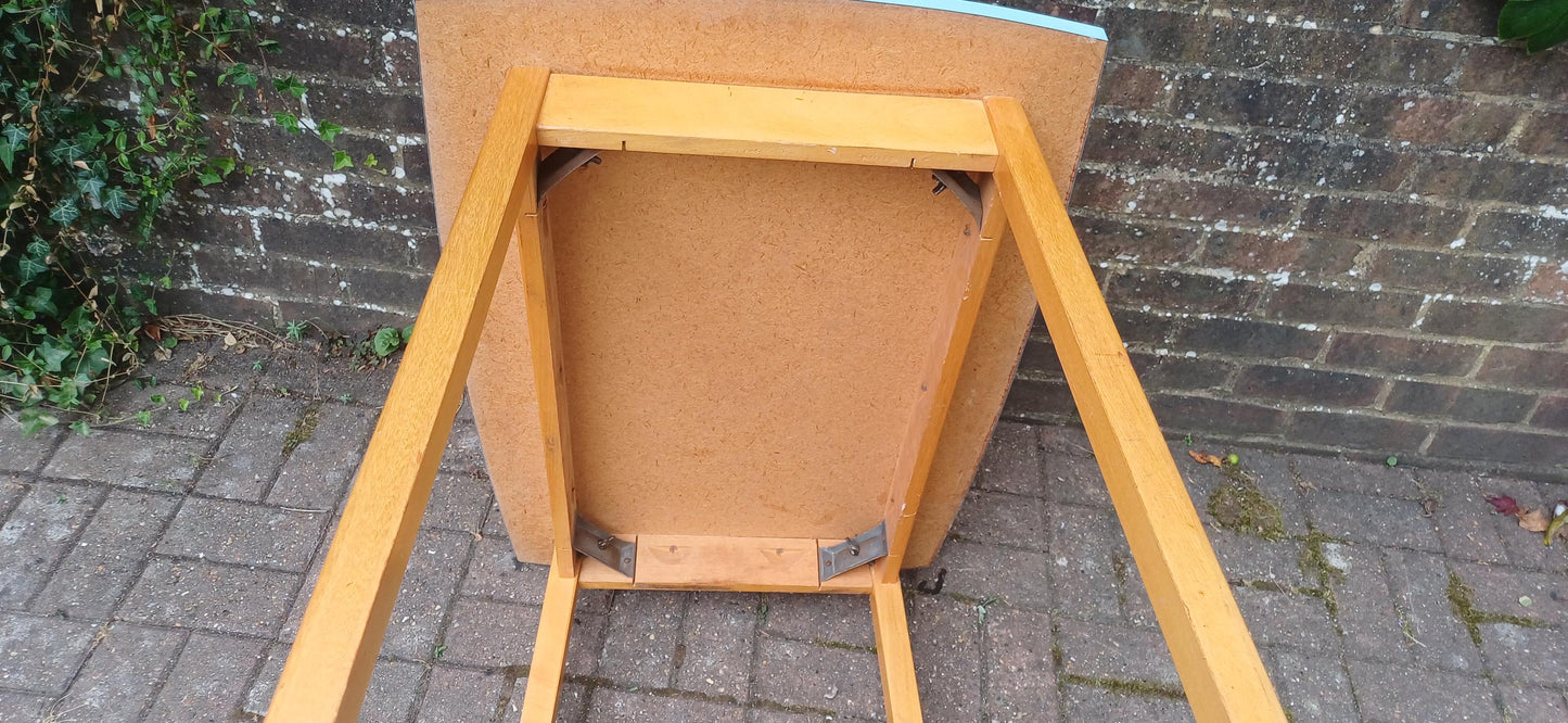 Vintage Mid Century Formica Kitchen Table Blue Retro Dining Table Wooden Legs 1950s 1960s Atomic Era Style Compact Dining Desk