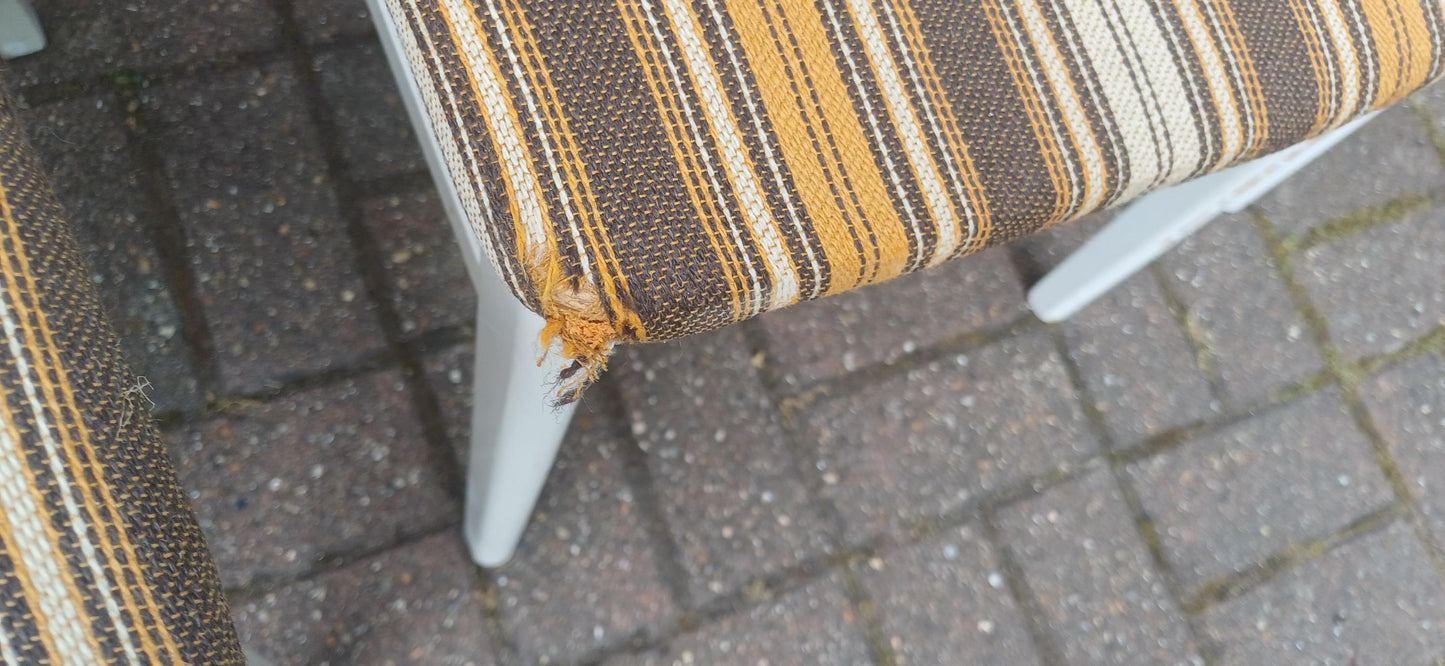 Vintage Retro 70s White Beech Dining Chairs Set of 4 Striped Original Upholstery Kitchen Chairs Made in East Germany GDR FREE HAND Delivery