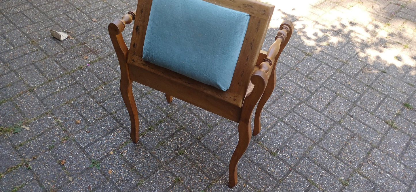 Vintage Mahogany Upholstered Piano Stool Dressing Table Stool Blue Suede Seat Storage Antique Hall Seat Hand Stripped Unique Vanity Seating