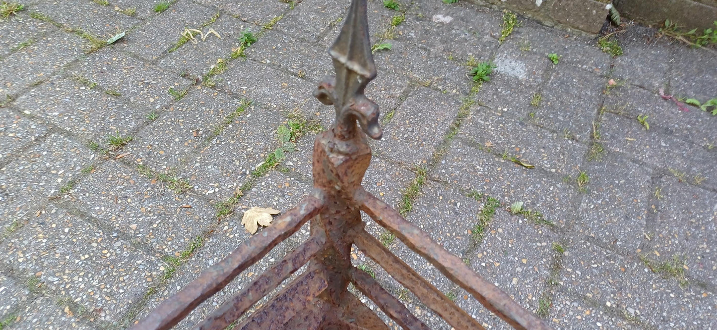 Antique Wrought Iron Fire Grate Gothic Fireplace Heavy Twisted Scrollwork Log Basket Salvage Hearth Piece with Patina FREE HAND Delivery