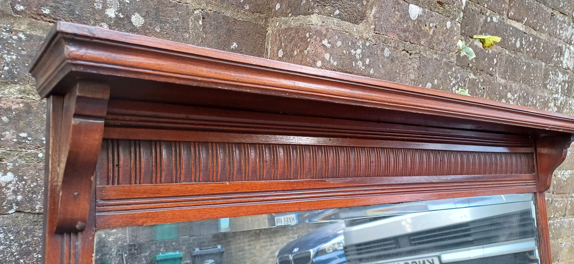 Large Antique Mahogany Over Mantel Mirror | Edwardian Style Carved Fireplace Mirror | Ornate Vintage Wall Mirror Hanging FREE HAND Delivery