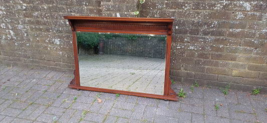 Large Antique Mahogany Over Mantel Mirror | Edwardian Style Carved Fireplace Mirror | Ornate Vintage Wall Mirror Hanging FREE HAND Delivery