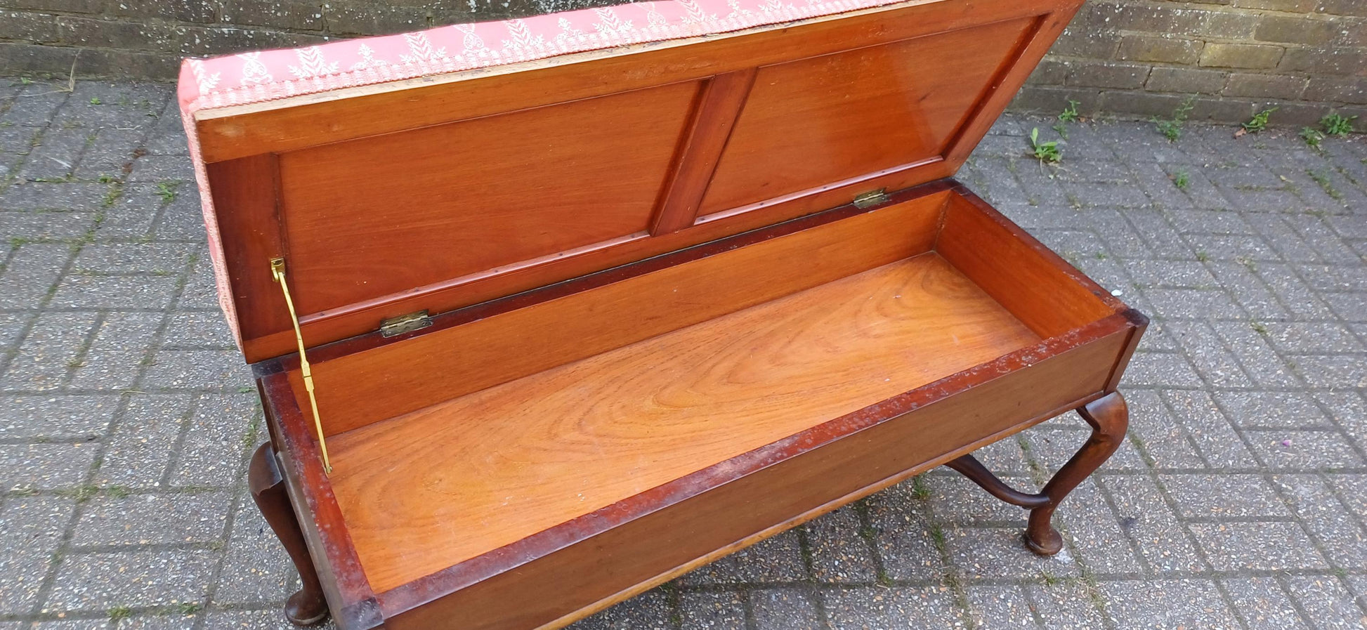 Vintage Queen Anne Style Mahogany Dual Piano Stool Storage Bench | Upholstered Seat in Rose Pink| Blanket Box Ottoman FREE HAND Delivery