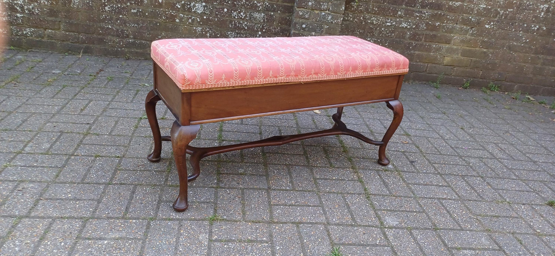 Vintage Queen Anne Style Mahogany Dual Piano Stool Storage Bench | Upholstered Seat in Rose Pink| Blanket Box Ottoman FREE HAND Delivery