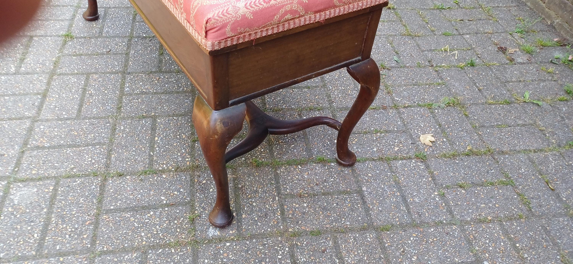 Vintage Queen Anne Style Mahogany Dual Piano Stool Storage Bench | Upholstered Seat in Rose Pink| Blanket Box Ottoman FREE HAND Delivery