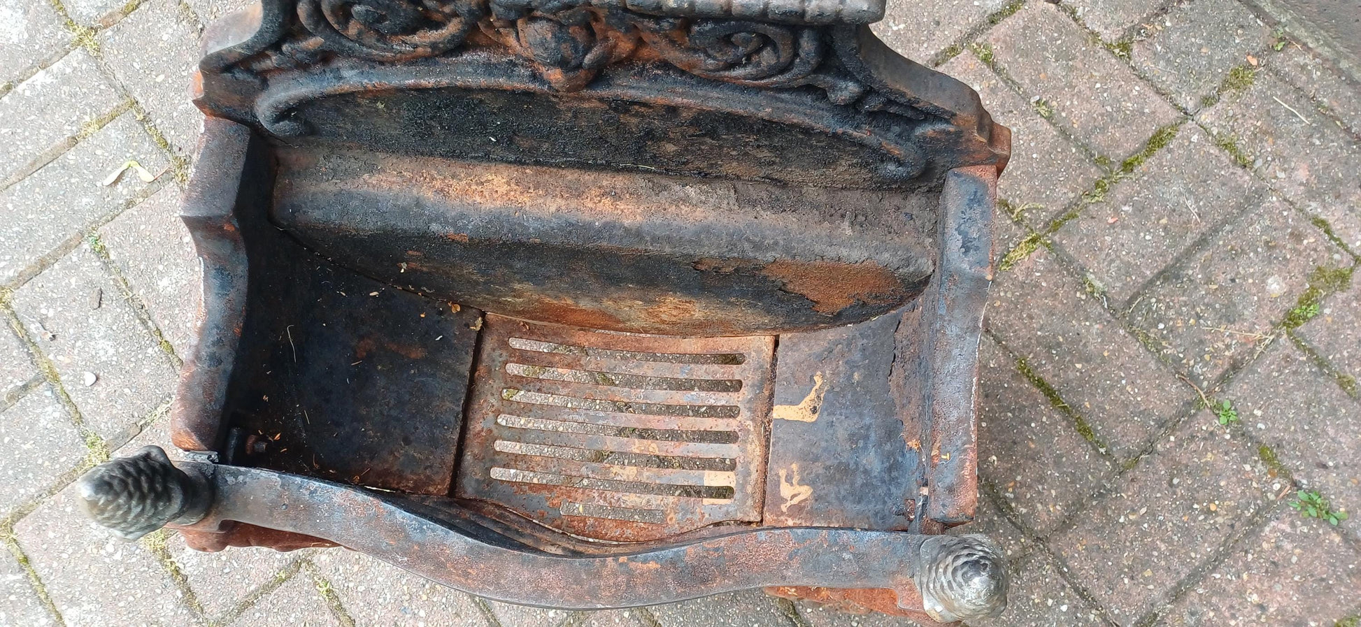 Antique Cast Iron Fire Grate Victorian Fireplace Basket Coal Decorative Ornate Scrollwork Lions Paw Feet Salvage Rustic Hearth Decor