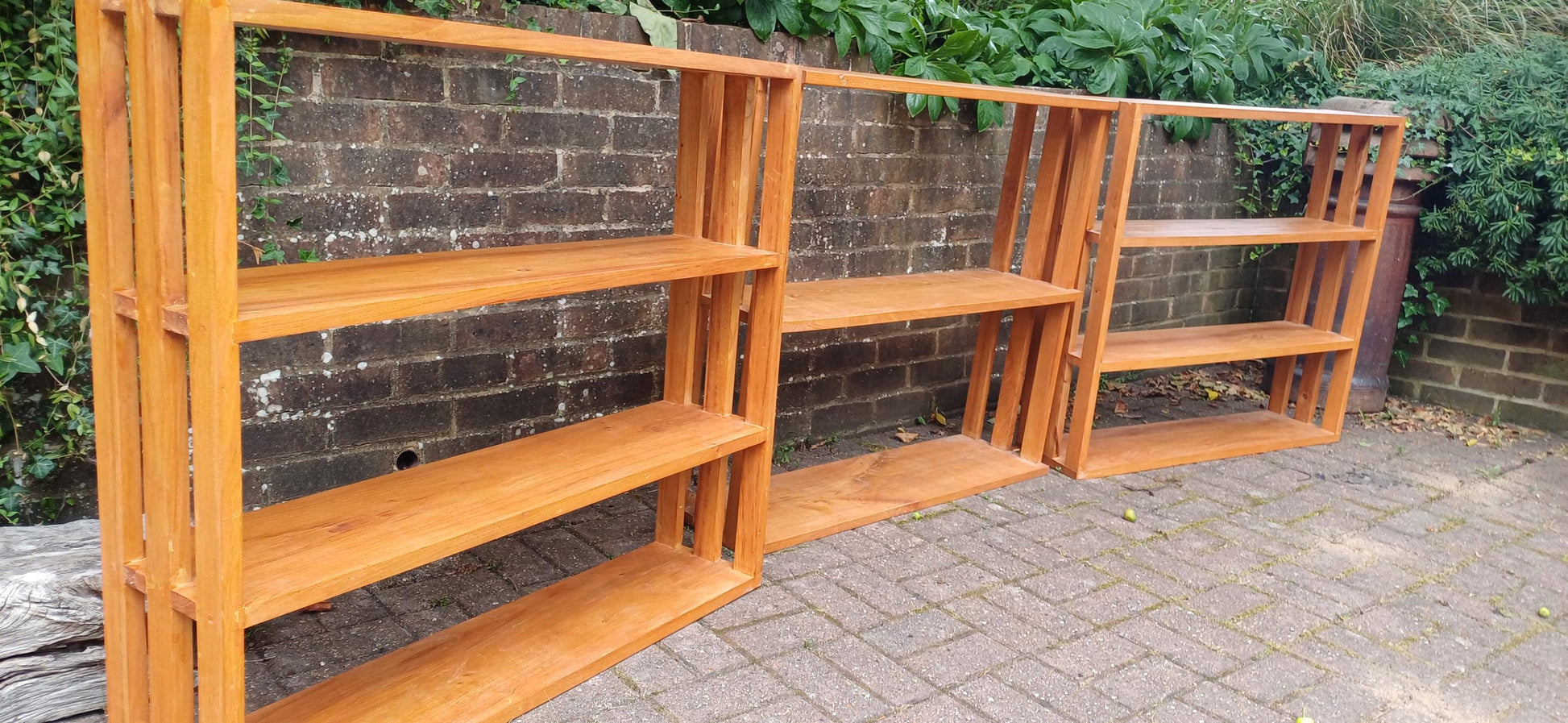 Vintage Solid Quality Elm Shelving Units Set of Three Freestanding Bookcases Display Shelves Storage Retro Home Decor FREE HAND Delivery