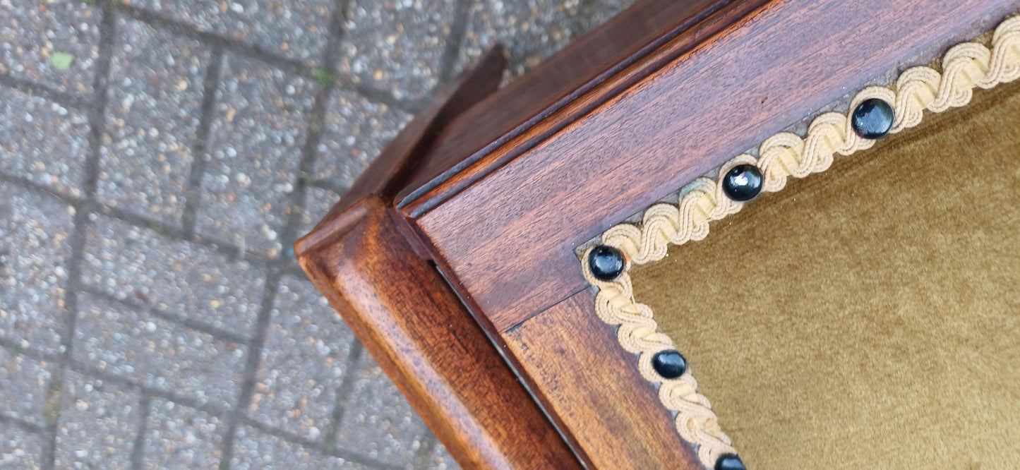 Antique Edwardian Upholstered Mahogany Piano Stool with Lift-Top Storage Box and Vintage Wooden Music Bench Decorative Seat