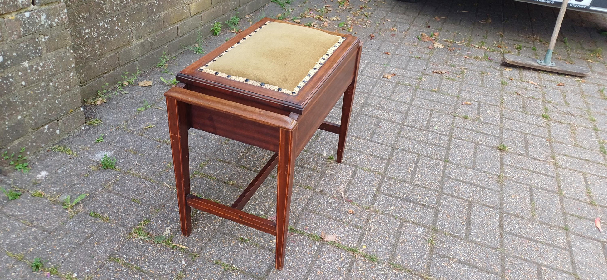 Antique Edwardian Upholstered Mahogany Piano Stool with Lift-Top Storage Box and Vintage Wooden Music Bench Decorative Seat