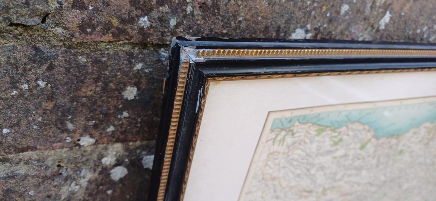 Antique Vintage Framed 1900s Map of South West England – Dorset Devon Lyme Bay – Original Antique Geographical Wall Art, UK Counties Map